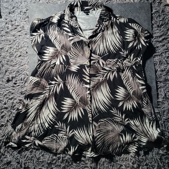 Torrid | Palm Leaf Print Slub Button Front Mini Tunic Dress 2X Vacation Bohemian - Picture 2 of 8